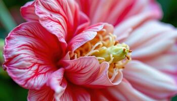 close up view of a torch ginger bloom with intricate layers and deep red tones. photo