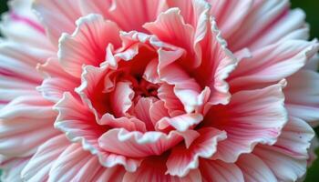 close up view of a carnation flower with frilled petals and a soft color gradient from pink to white. photo