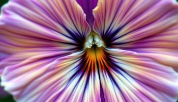 close up view of a pansy flower showing multicolored petals with soft texture transitions. photo