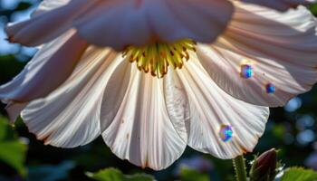 close up view of a bloom captured from beneath, showing the translucent glow of backlit petals. photo