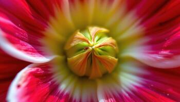 close up view of a flower bud just about to bloom, edges of color peeking from within. photo
