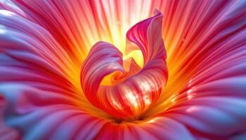 close up view of a curled flower petal with light shining through to reveal inner textures. photo
