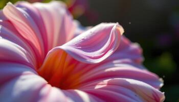 close up view of a petal catching sunlight as it begins to curl at the edge. photo
