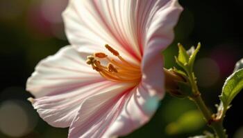 close up view of a delicate bloom appearing almost translucent under intense backlighting. photo