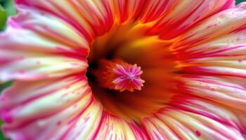 close up view of a snapdragon bursting open, revealing layered colors and complex inner textures. photo