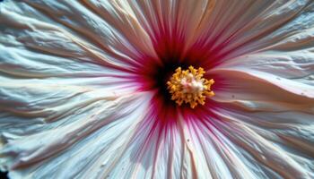 close up view of a hibiscus petal pattern showing radial texture and soft shadows. photo
