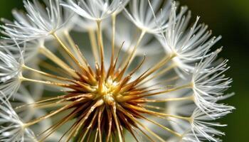 close up view of a dandelion in full seed, each filament catching soft wind currents. photo