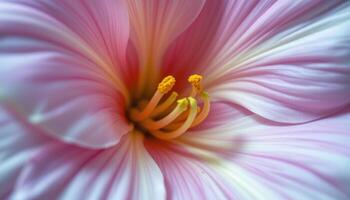 close up view of a freshly bloomed freesia radiating soft hues and delicate fragrance. photo