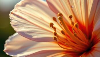 close up view of a spring bloom illuminated by warm light with detailed floral veins. photo
