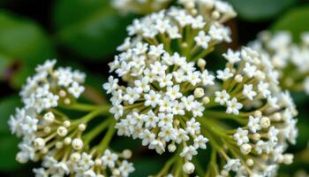 close up view of a cluster of tiny white stephanotis flowers with star shaped blooms. photo