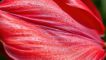 close up view of a bright red tulip petal with sharp details of veins and smooth texture. photo
