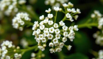 close up view of a small cluster of white baby's breath flowers with delicate, airy blooms. photo