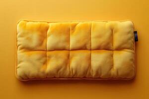 A yellow pillow with a zipper on it photo