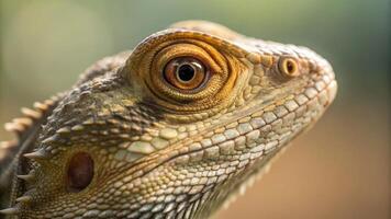 A close up of a lizard's head with its eyes open photo