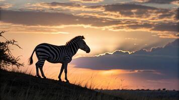 A zebra standing on a hill photo