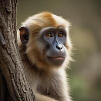 a monkey is sitting on a tree branch photo