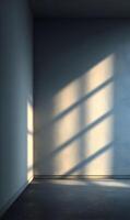 Sunlight illuminates a minimalist interior space creating a serene and inviting atmosphere with geometric patterns photo