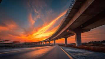 Spectacular overpass highway road infrastructure with vibrant twilight atmosphere transport design photo