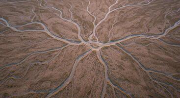 Braided river system creates abstract patterns in a desert landscape showing the power of nature photo