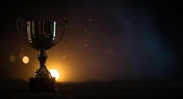 Celebrate victory with a dazzling golden trophy against a dark backdrop symbolizing ultimate success and recognition photo