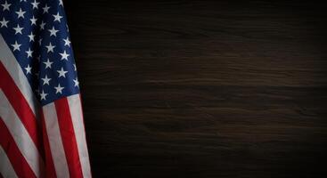 American flag on dark wooden background representing patriotism freedom and celebration for memorial or independence day photo