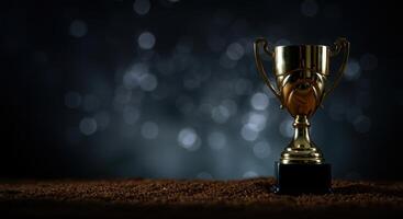 Golden trophy gleams symbolizing ultimate victory and champion status set against a beautiful blurred backdrop photo