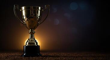 Elegant golden trophy symbolizes success achievement and victory with a captivating blurred background photo