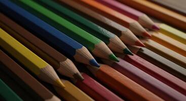 Macro photograph of colorful pencils for school art design creativity and educational projects photo