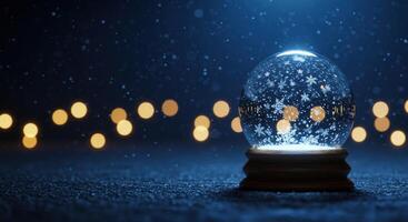 Magical snow globe with snowflakes in a festive blue winter scene for Christmas cards and holiday projects photo