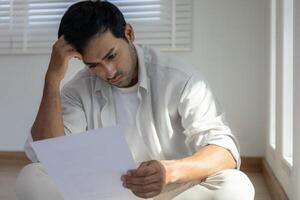 Stressed and headache no pocket money , No money to pay to expenses and credit card debt. shortage, Financial problems, mortgage, loan, bankruptcy, bankrupt, poor, empty wallet, fall, down, poor photo