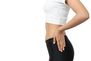 Women showing results of diet. Beautiful shape. female show shape body have a reduced waist size after under going a weight loss corse. balance, control, routines, exercise photo