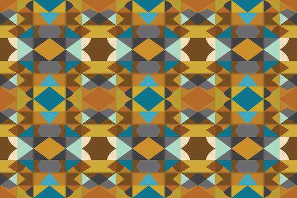 A colorful geometric pattern with blue, brown and yellow colors