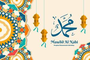 mawlid al nabi background illustration in flat design vector