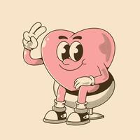 retro illustration of a heart character with a peace symbol sitting vector