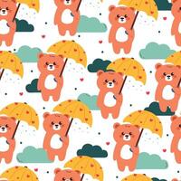 cartoon bears with umbrellas vector