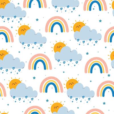 cute hand drawing cartoon sky element seamless pattern. cute animal pattern in white background for gift wrap paper and wallpaper