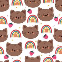 Cute cat faces with rainbows and strawberries vector