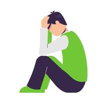 anxious man holding head looks anxious and scared. side view, mental pressure concept vector