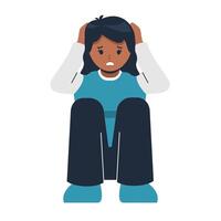 anxious african woman holding head looks anxious and scared. front view, mental pressure concept vector