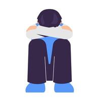 insecure man flat design illustration. sit on the floor and hugging her knees. mental pressure concept vector