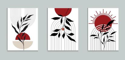 Botanical art prints with abstract designs vector