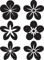 Six Stylish Black and White Floral Icons, Elegant Simple Flower Designs, Isolated on White Background, Perfect for Decoration, Minimalist Mood vector