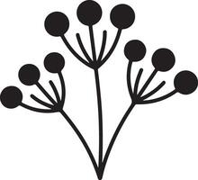 Elegant Black and White Minimalist Flower Illustration Simple Stem with Round Berries, Perfect for Botanical Prints and Designs vector