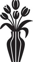 Elegant Black and White Illustration of Tulips in a Stylish Vase, Evoking a Serene and Classic Mood vector