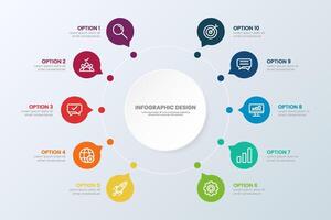 Circle chart infographic template with 10 options for presentations vector
