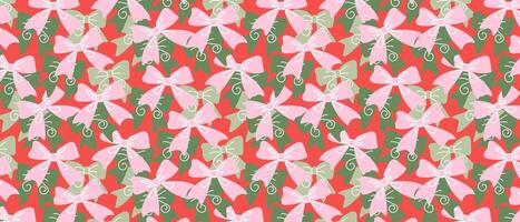 Pattern with festive green and pink bows. Endless background for gift wrapping, decoration and celebration. vector
