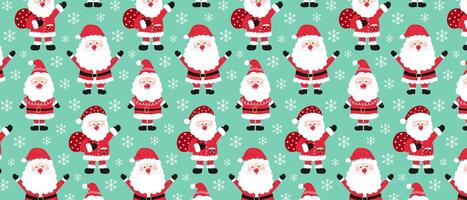 Pattern with Santa Claus and snowflakes. Christmas and New Year holiday background. vector