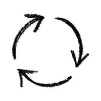 Pencil Hand drawn recycle arrow icon Recycling resources symbol Reuse of materials, zero waste, green environment, saving the planet vector