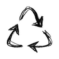 Scribble Black Hand drawn recycle arrow icon Recycling resources symbol Reuse of materials, zero waste, green environment, saving the planet vector