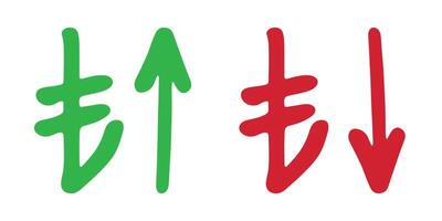 Hand drawn turkish lira currency symbol Red and green Growth and fall profit with arrow up and down Brush stroke doodle Element for design vector